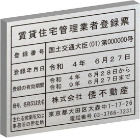 新しい書式の賃貸住宅管理業者登録票【ステンレスヘアーライン箱型】最高級仕上げのエッチング加工