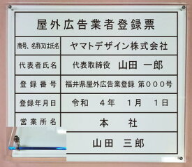 屋外広告業者登録票【アクリルW式　ブルーエッジ】400mmx350mm