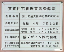 新しい書式の賃貸住宅管理業者登録票【アクリルW式】400mmx350mm