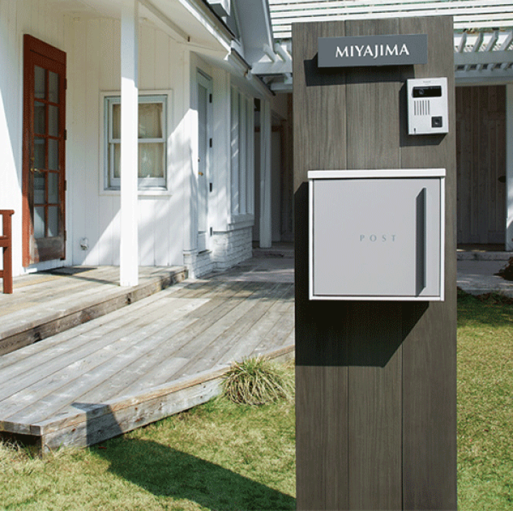 楽天市場】門柱 ポスト 木調 人工木材 スタンド システムウッディ2