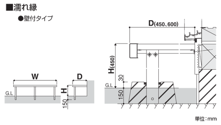 楽天市場】濡れ縁 壁付タイプ 幅9尺（2711mm）奥行1.5尺（450mm