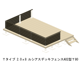 ウッドデッキ 人工木 樹脂 リウッドデッキ200 Tタイプ 2.0間8尺（3651×2420mm） 基本 3点セット （ デッキ + ルシアスフェンスA02型 T80 + ステップ） （YKK AP）
