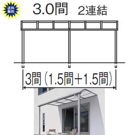 テラス屋根　レボリューA TR1NA　アール型　3.0間9尺 2連結 標準納まり　ポリカ　三協 　関東・長野〜中国地方限定品