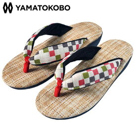 ギフト 雪駄 カジュアル サンダル ヒール トング パナマメッシュ 石畳 レディース 鼻緒 おしゃれ 市松｜R465