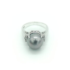 【中古】Pt900 ブラックパール ダイヤモンド デザインリング プラチナ 指輪 10号 Y03049