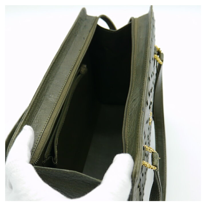 楽天市場】【中古】オーストリッチハンドバッグ 本革 カーキ JRA(日本 