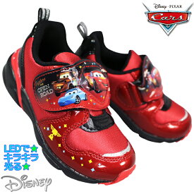 ディズニー Disney 光るスニーカー DN C1358LE レッド 16cm〜18cm キッズ ジュニア 男の子 光る靴 フラッシュスニーカー LEDシューズ 子供靴 運動靴 通学靴 通園靴 カーズ ライトニングマックィーン MOONSTAR ムーンスター
