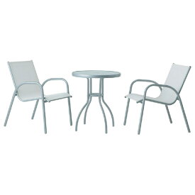 タカショー　ガーデンテーブル3点セット　「フレスコ テーブルセット　ホワイト」　ガラステーブル　通気性が良く快適な座面＆背もたれ　G-STYLEシリーズ