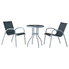 タカショー　ガーデンテーブル3点セット　「フレスコ テーブルセット　ブラック」　ガラステーブル　通気性が良く快適な座面＆背もたれ　G-STYLEシリーズ