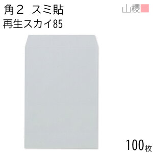 山櫻 封筒 角2 スミ貼 SKスカイ 紙厚85g 〒枠ナシ 100枚 / A4用 無地 郵便番号枠なし 会社 事務用 業務用 書類 社用 ビジネス オフィス 縦長 縦型 再生カラー 古紙配合 00562295-0100