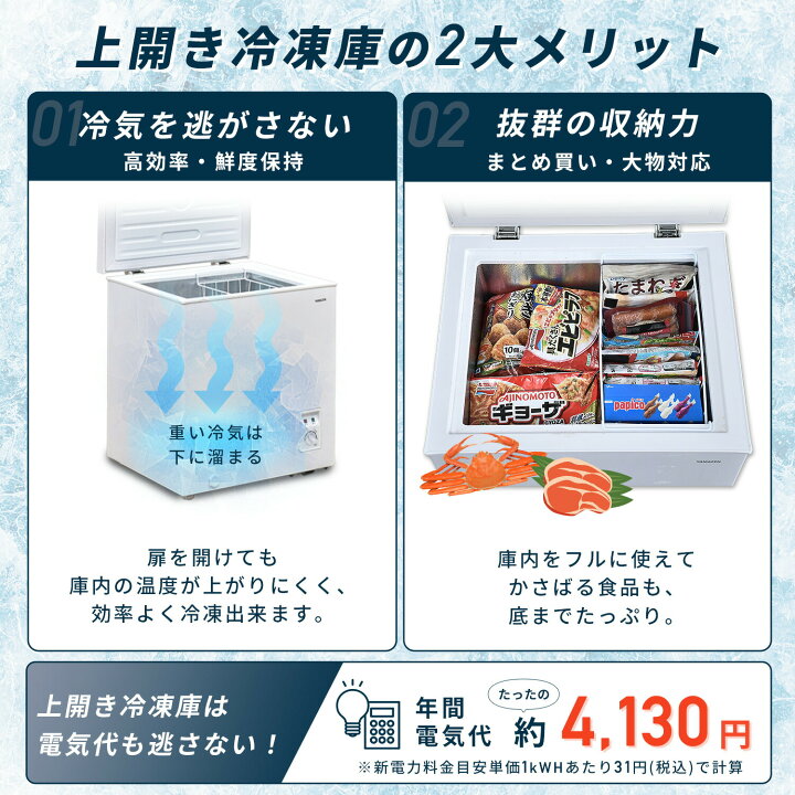 楽天市場】冷凍庫 小型 スリム 上開き 66L 静音 ロータイプ 省エネ 