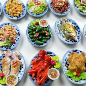 【メール便可】ミニチュアフード　陶器のお皿　約55mm　中華料理　タイ料理　磁石付