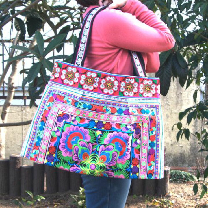 楽天市場】【宅配便送料無料】モン族 刺繍 トートバッグ (大) ジッパー  