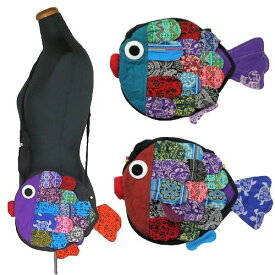 【メール便可】　エスニック　アジア柄生地をふんだんに使ったウロコが可愛いお魚　ショルダー　ポシェット　バッグ