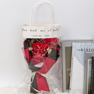 ソープフラワー 花束 手提げ袋付き カーネーション バラ LEDライト付き LED イルミネーションライト ブーケ フレグランスソープフラワー 枯れない花 花 造花 石鹸花 プレゼント ギフト 誕生日