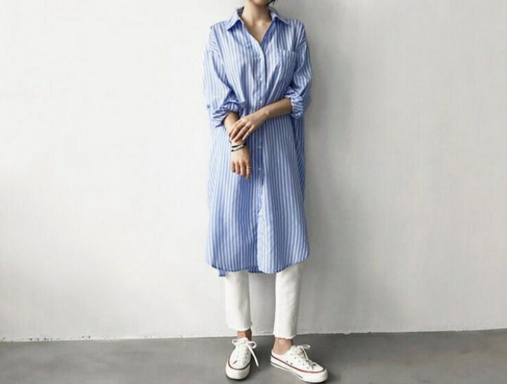 楽天市場】シャツワンピース ロングシャツ ワンピース ミディアム丈 