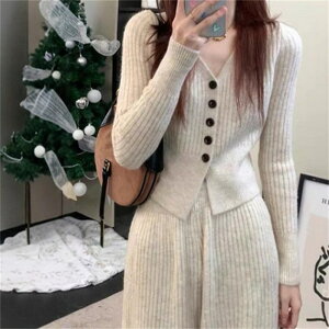 ニット セットアップ レディース 秋冬 カジュアル 大きいサイズ ニットセットアップ ニットセーター カーディガン ワイドパンツ ニット 長袖 ゆったり 厚手 ニットパンツ きれいめ セットア