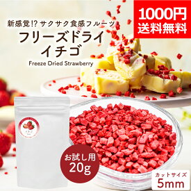 【1000円ポッキリ 送料無料】 フリーズドライ イチゴ ダイスカット サイズ:5mm 20g お試しサイズ 添加物不使用 フルーツ いちご 苺 ストロベリー トッピング 果実 果物 くだもの ヨーグルト おやつ ドライイチゴ 製菓材料 お菓子作り ポイント消化 食品 お菓子