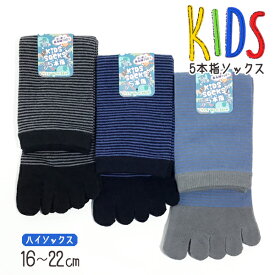 五本指ソックス[子供用キッズ靴下/ハイソックス] 16-22cm ベーシック★ピンボーダー／細ボーダー柄 表糸綿100％ 5本指ソックス 【RCP】(26)