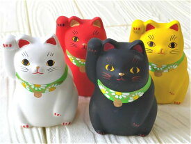 風水カラーの「福ふく猫 ]3種類 谷中堂 猫雑貨 置物 猫グッズ ハンドメイド 招き猫 ねこ猫雑貨 金運上昇 ギフト 猫 玄関飾り 猫人形 厄除け 福招き
