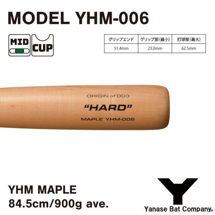 楽天市場】ヤナセ YHM-006 硬式木製バット 84.5cm/85.5cm 900g平均 
