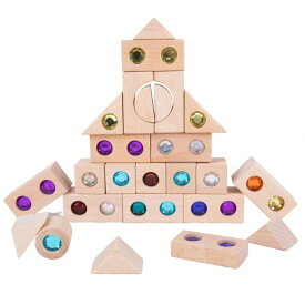 木製の積み木セット - カラフルな宝石の木製おもちゃ スタッキングブロック、創造性と手と目の協調を強化するための就学前の学習玩具 50個