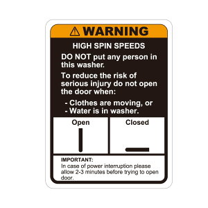 334 洗濯機用 WARNING HIGH SPIN SPEEDS|アメリカンステッカー スーツケース シール ステッカー 耐水 耐紫外線 屋外用 カリフォルニアステッカー バンパーステッカー 洗濯機 注意 WARNING LAUNDRY