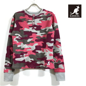 カンゴール KANGOL ワッフル カモ ヘンリーネック ショート丈 長袖 Tシャツ k8115 レディース 【 送料無料 】 WAFFLE CAMO HENLEY ロンt 迷彩 クロップド トップス ストリート インポート ブランドロゴ 総柄 カンガルー ファッション USサイズ