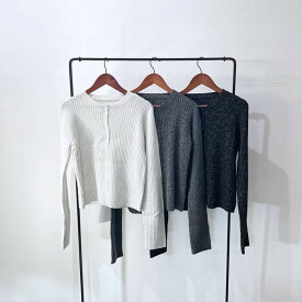 ラメニット クルーネック カーディガン レディース 【 送料無料 】 きらきら ラメ糸 ニット セーター トップス 長袖 秋冬 韓国風 ギャルファッション 大人カジュアル トレンド おしゃれ メタリック シルバー プチプラ 20代 30代 40代 50代 女子会 デート コーデ 232021F1063