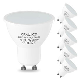 【200円OFFクーポン】ORALUCE LED電球 GU10口金 スポットライト 6個セット 50W形相当 480lm 電球色 昼白色 昼光色 調光不可 省エネ 長寿命 ビーム角度120° 広配光タイプ 高演色 天井照明 商業照明 LDR6L/N/D-W-GU10