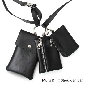 MULTI RING SHOULDER BAG バッグ マルチポーチ レザー調 フェイクレザー 3連 ポーチ ショルダーバッグ マルチショルダー カードケース 小物入れ スマホケース メンズ レディース ユニセックス モード シンプル コンパクト