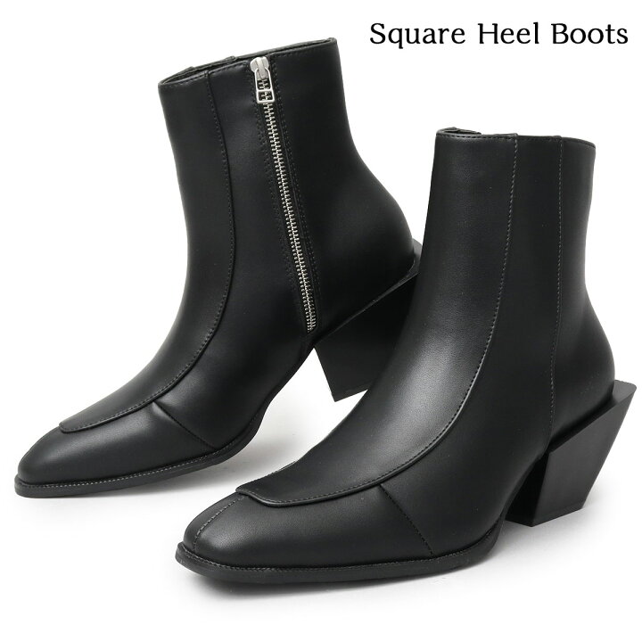 楽天市場】SQUARE HEEL BOOTS スクエア ハイヒール サイドジップ 