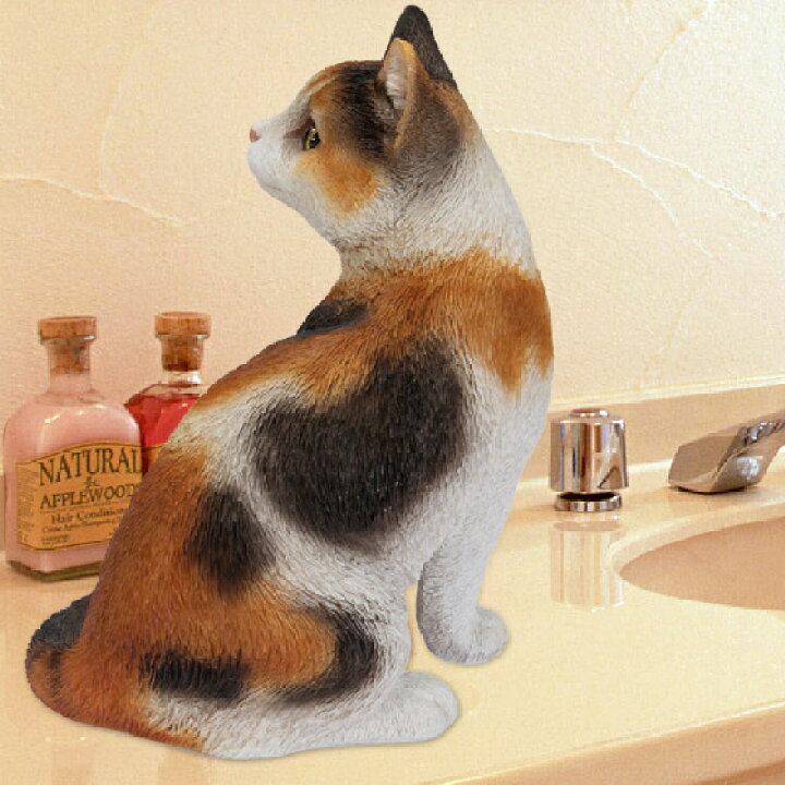 楽天市場】振り返る三毛猫 21.5 x 15 x 26.3cm (幅x奥x高) 本物 