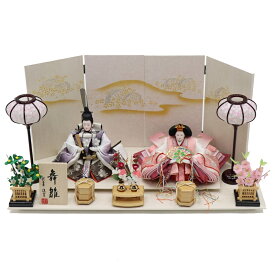 雛人形 親王平飾 舞雛 道翠 小三五 2人 幅65cm 桜刺繍 金彩源氏車屏風 木目調白 雛祭り ひな人形 お雛様 桃の節句 節句 お祝い インテリア