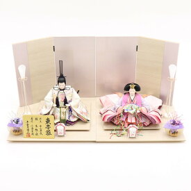 雛人形 親王平飾 紡 大三五 2人 幅70cm 桜リボン刺繍 古代絹紫屏風 木目ホワイト 雛祭り ひな人形 お雛様 桃の節句 節句 お祝い インテリア