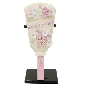 羽子板 出し飾り みなみ 8号 高さ29cm つまみ細工 黒スタンド (2025-ts003) ピンク・白 台飾り お正月飾り