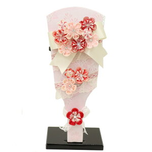 羽子板 出し飾り 結愛 9号 高さ28cm つまみ細工 黒スタンド (2025-ts146) ピンク 台飾り お正月飾り