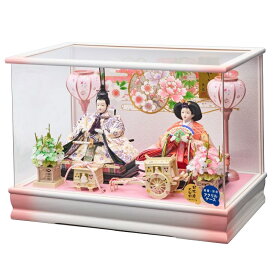 雛人形ケース飾り 桃姫三五 親王飾り幅53cm彩色塗アクリルケースホワイト×ピンク電気入雪洞付2人 ケース入り ひな人形