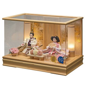 雛人形 ケース飾り まひろ 小三五 親王飾り 幅48cm 桧造り アクリルケース 木目 電気入行灯付 2人 ケース入り ひな人形