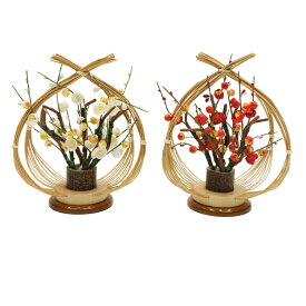 アウトレット品 雛人形 道具単品 大形 桜橘 竹編みかご 紅白梅 ケヤキ塗 高さ21cm (25a-ya-0574) インテリア ディスプレイ 見切処分品
