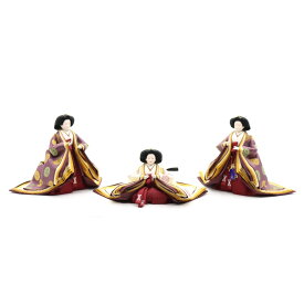 アウトレット品 雛人形 官女単品 有職 京七寸 座り官女：黄白と黄土色系/立官女：深紫と黄土色系衣裳 三人官女 (26a-ya-0618) インテリア ディスプレイ 見切処分品