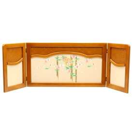 アウトレット品 屏風単品 三曲屏風 15号 ケヤキ色 竹と桜 レトロ アートスタンド 幅120cm (26a-ya-0944) インテリア ディスプレイ 見切処分品