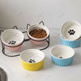 ペットボウル 陶磁器 猫の鉢 食糧 たらい 猫の茶碗 釉薬碗 ペット用品 飲水ボウル ダブルボウル給餌器