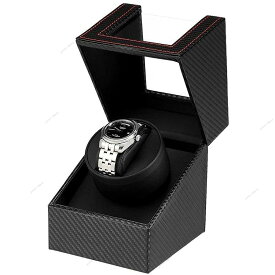 ワインディングマシーン（1本巻き） 自動巻き時計 超静音設計 高級PU皮質、男女の腕時計は全部使えます (炭素繊維 レザー)