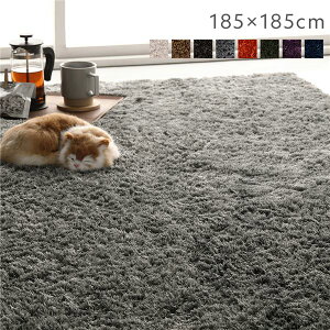 ラグマット 絨毯 約185×185cm 約2畳 グレー 正方形 洗える 洗濯機対応 滑り止め付き 軽量 持ち運び便利 ホットカーペット対応 オールシーズン対応 折りたたみ収納可 シャギーラグ リビング ダ