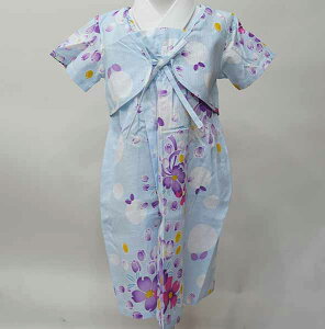 浴衣ドレス 女児 女の子 7歳〜8歳 7才〜8才 七歳〜八歳 七才〜八才 綿100% 水色 メール便可 新品(株)安田屋 NO41848