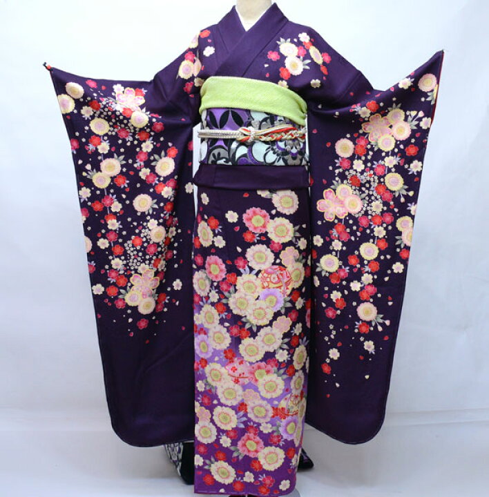 楽天市場】振袖 正絹 着物単品 仕立て上がり 濃い紫地 百花繚乱 新品 