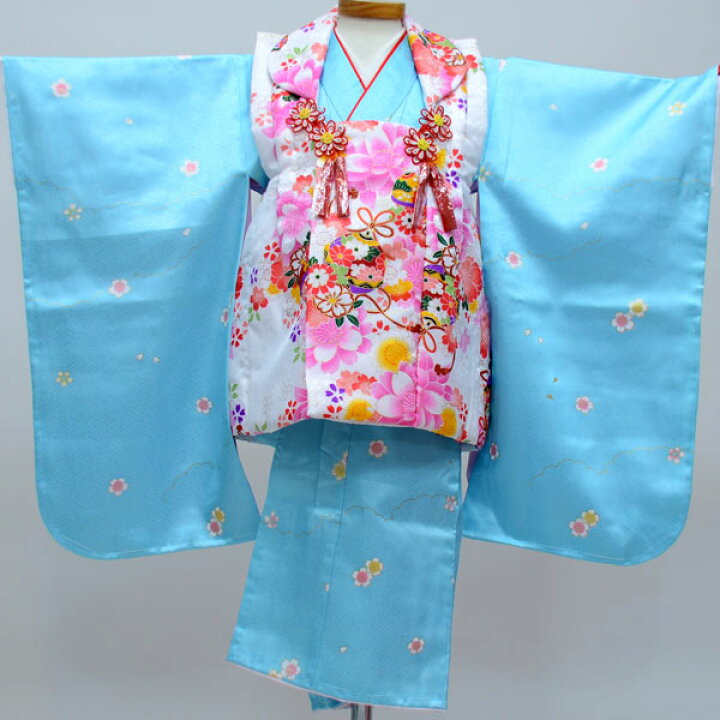 楽天市場】七五三 三歳 女児 被布着物祝着フルセット 水色×白色 夢想 3 