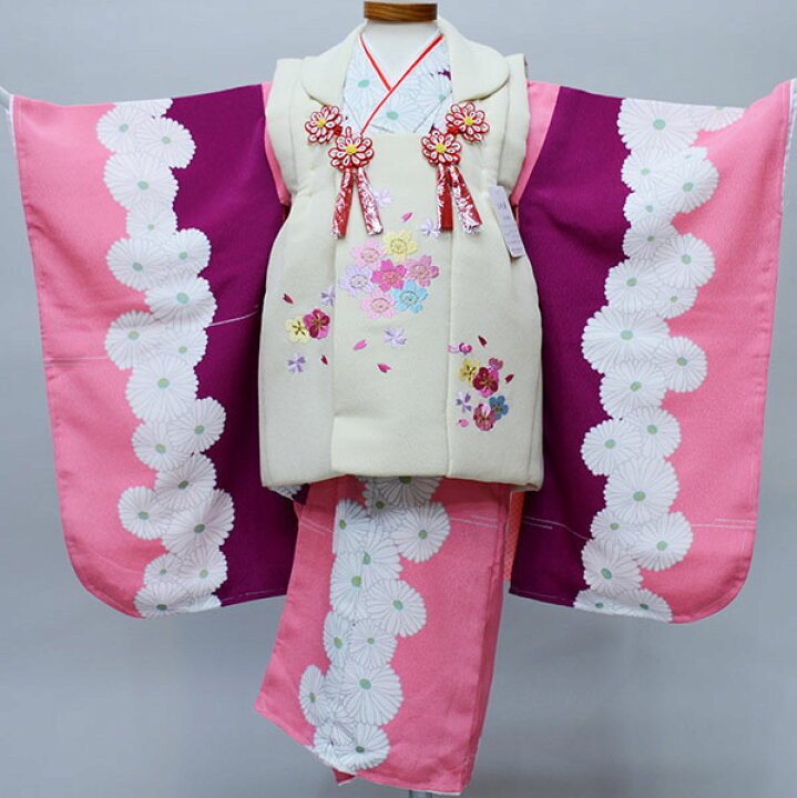 七五三 三歳 三才 女児 被布着物フルセット 染め加工日本 被布に刺繍 