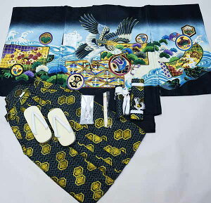 七五三 五歳 5歳 五才 5才 男児 男の子 羽織袴フルセット 紋袴 黒地 鷹 お仕立て無料 袴変更可能 祝着 新品(株)安田屋 NO37122